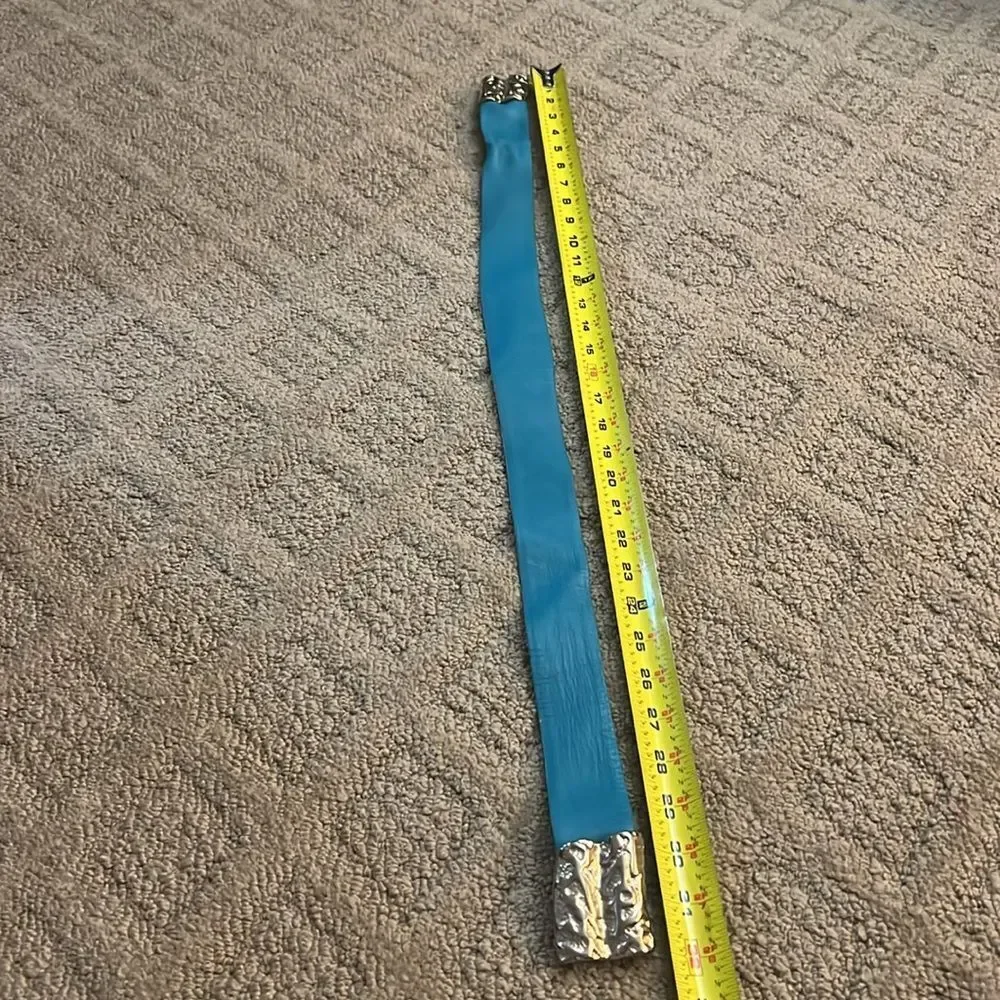 Vintage Teal lather belt with suede lining and gold buckle